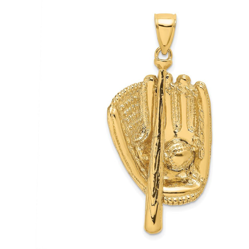 14K Yellow Gold 3D Baseball Glove, Bat, and Ball Charm - Textured Sports Pendant by Oro Pregiato