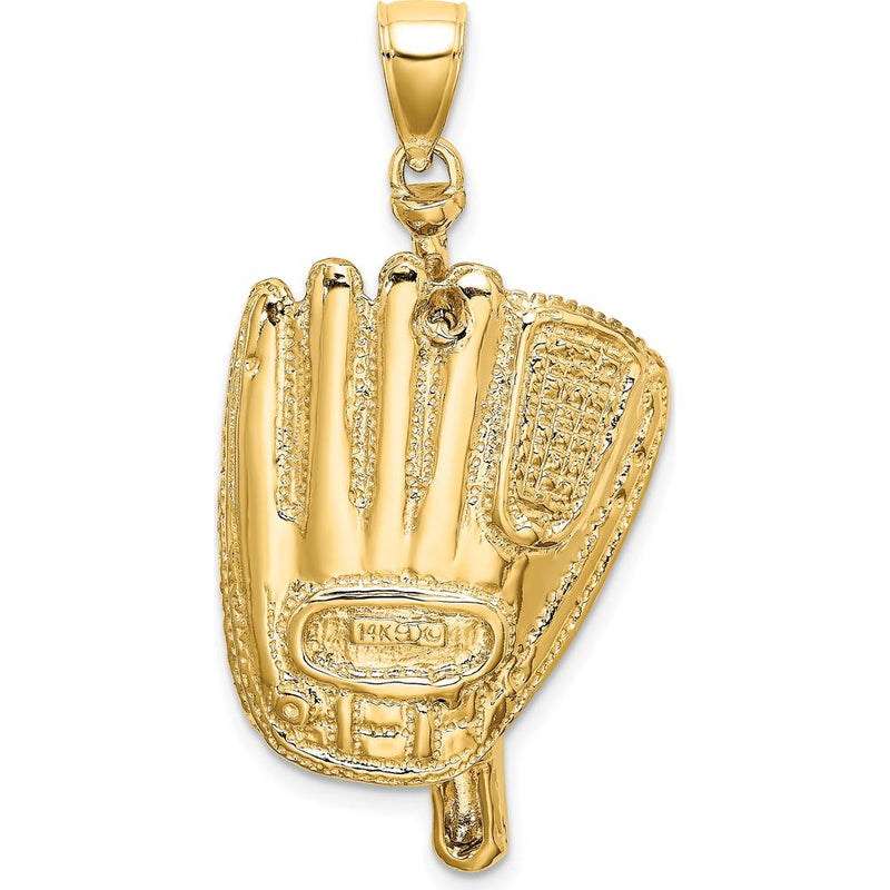 14K Yellow Gold 3D Baseball Glove, Bat, and Ball Charm - Textured Sports Pendant by Oro Pregiato