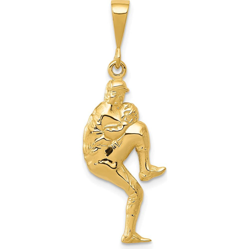 14K Yellow Gold 3D Baseball Pitcher Charm Pendant - Polished Finish by Oro Pregiato