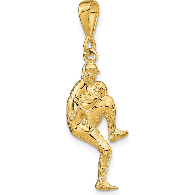 14K Yellow Gold 3D Baseball Pitcher Charm Pendant - Polished Finish by Oro Pregiato