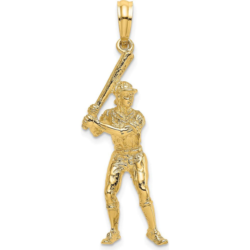 14K Yellow Gold 3D Baseball Player with Bat Charm - Textured Design by Oro Pregiato