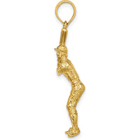 14K Yellow Gold 3D Baseball Player with Bat Charm - Textured Design by Oro Pregiato