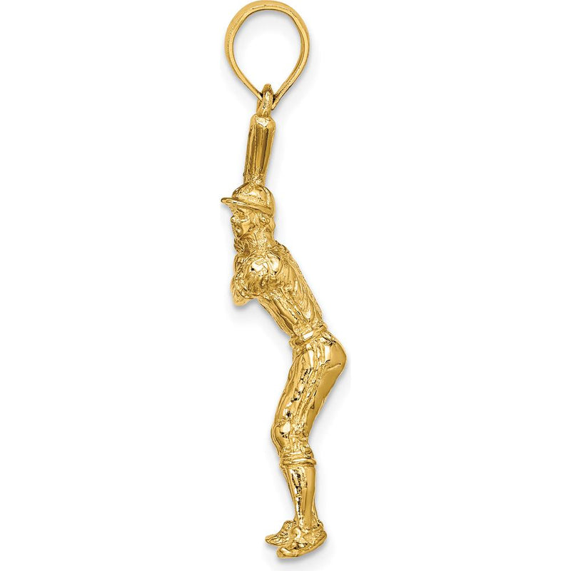 14K Yellow Gold 3D Baseball Player with Bat Charm - Textured Design by Oro Pregiato