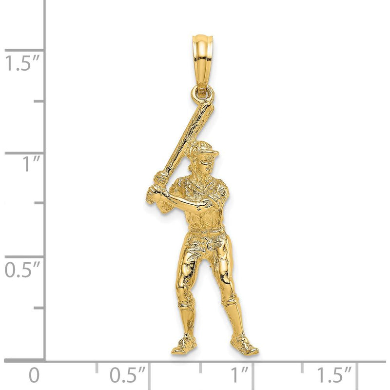 14K Yellow Gold 3D Baseball Player with Bat Charm - Textured Design by Oro Pregiato