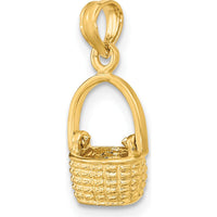 14K Yellow Gold 3D Basket Charm with Moveable Handle by Oro Pregiato