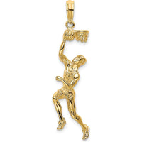 14K Yellow Gold 3D Basketball Player with Ball and Partial Hoop Pendant - 32mm by Oro Pregiato