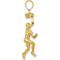14K Yellow Gold 3D Basketball Player with Ball and Partial Hoop Pendant - 32mm by Oro Pregiato