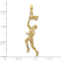 14K Yellow Gold 3D Basketball Player with Ball and Partial Hoop Pendant - 32mm by Oro Pregiato
