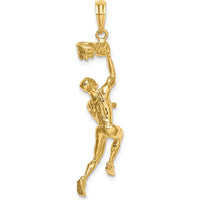 14K Yellow Gold 3D Basketball Player with Ball and Partial Hoop Pendant - 32mm by Oro Pregiato