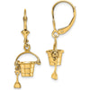 14K Yellow Gold 3D Beach Bucket and Shovel Leverback Drop Earrings by 0
