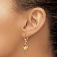 14K Yellow Gold 3D Beach Bucket and Shovel Leverback Drop Earrings by 0