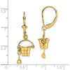 14K Yellow Gold 3D Beach Bucket and Shovel Leverback Drop Earrings by 0