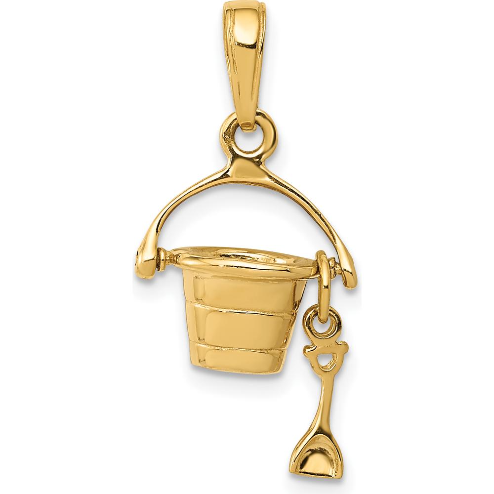 14K Yellow Gold 3D Beach Bucket with Moveable Shovel Charm by Oro Pregiato