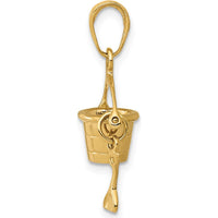 14K Yellow Gold 3D Beach Bucket with Moveable Shovel Charm by Oro Pregiato