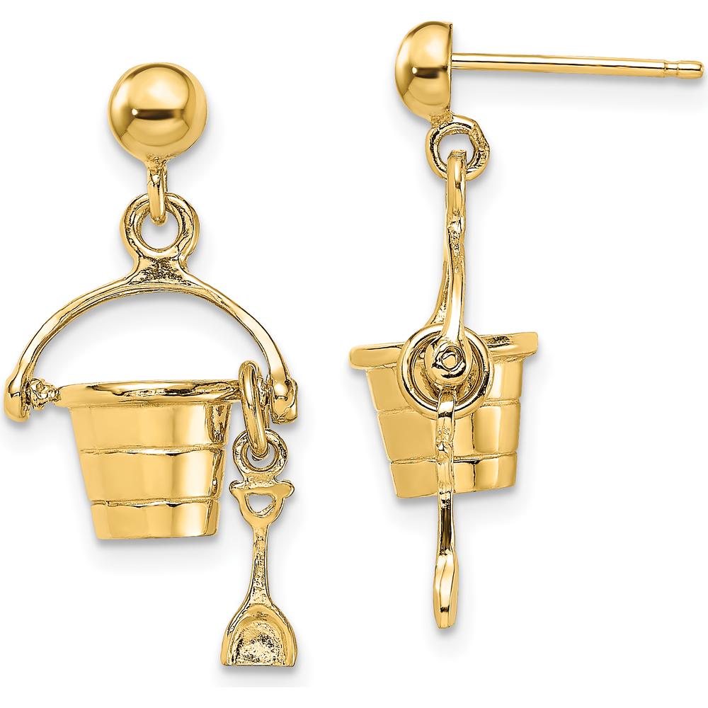 14K Yellow Gold 3D Beach Bucket with Shovel Dangle Earrings by 0