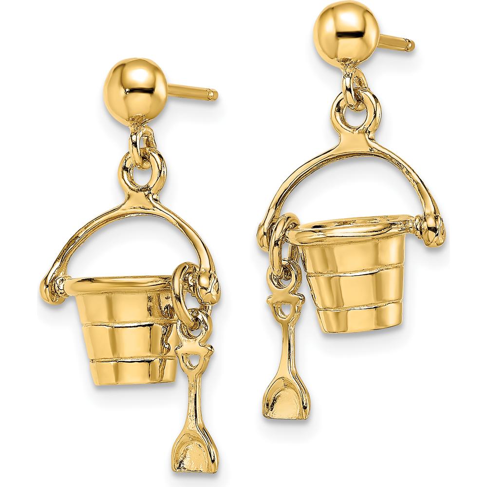 14K Yellow Gold 3D Beach Bucket with Shovel Dangle Earrings by 0