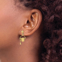 14K Yellow Gold 3D Beach Bucket with Shovel Dangle Earrings by 0