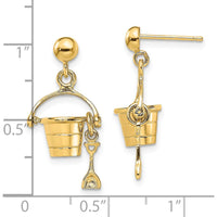 14K Yellow Gold 3D Beach Bucket with Shovel Dangle Earrings by 0