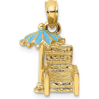 14K Yellow Gold 3D Beach Chair with Aqua Enameled Umbrella Charm by Oro Pregiato