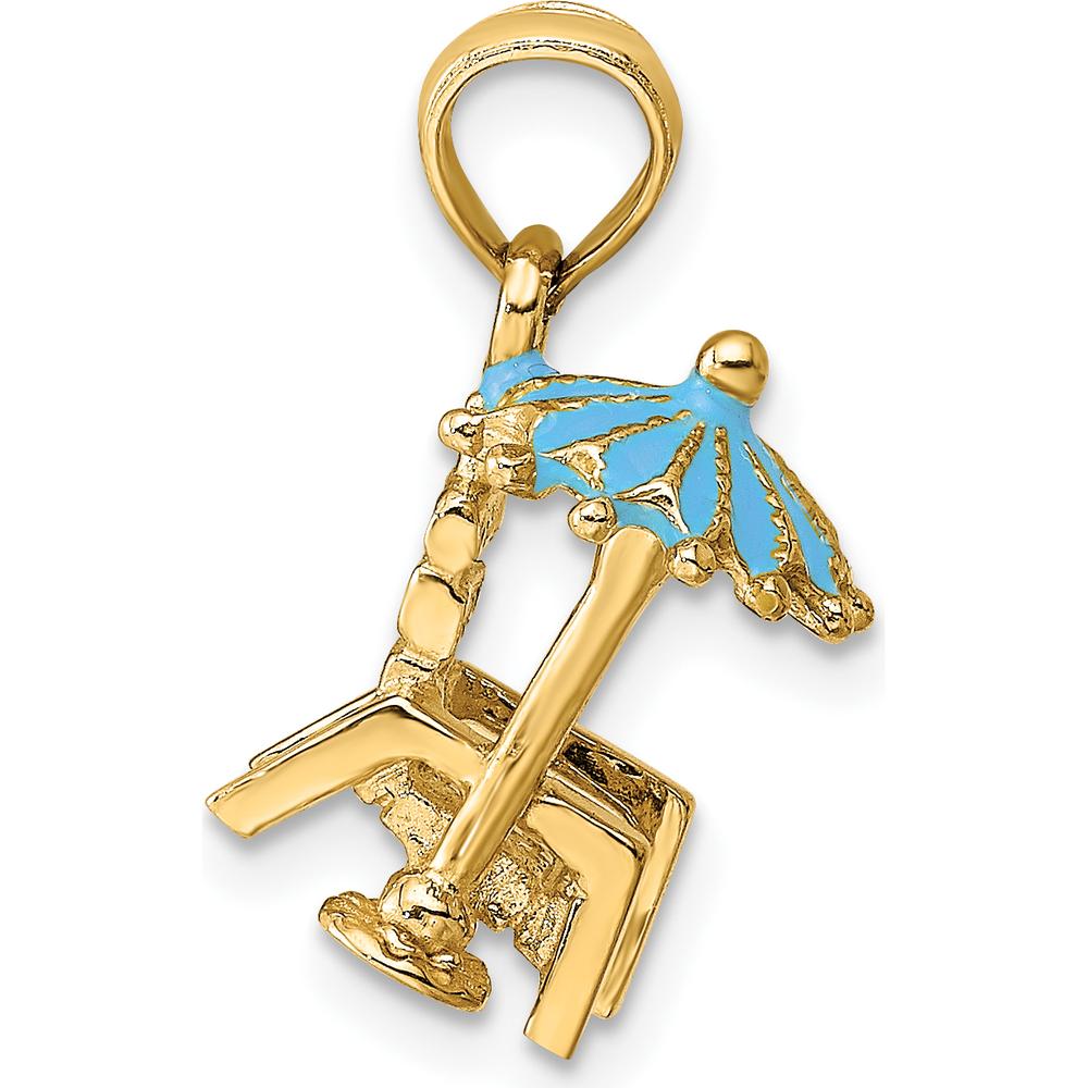 14K Yellow Gold 3D Beach Chair with Aqua Enameled Umbrella Charm by Oro Pregiato