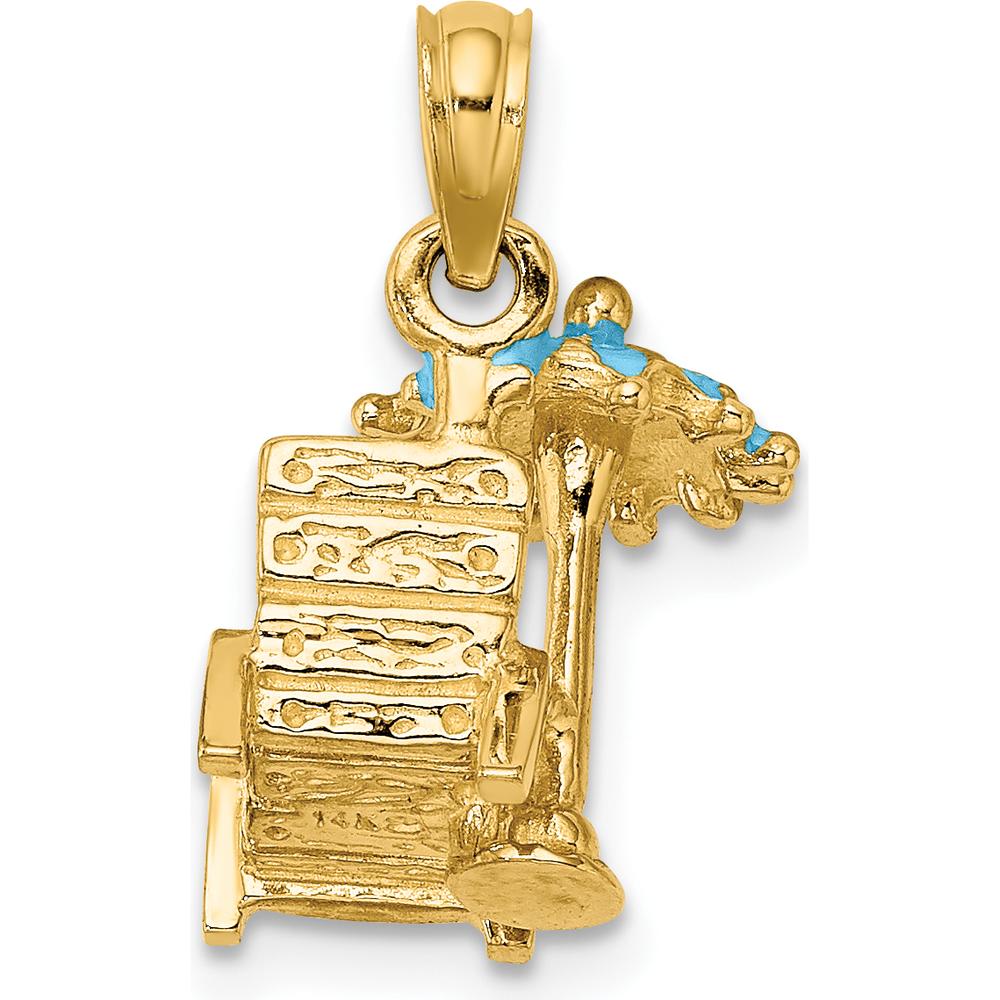 14K Yellow Gold 3D Beach Chair with Aqua Enameled Umbrella Charm by Oro Pregiato