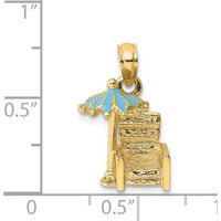 14K Yellow Gold 3D Beach Chair with Aqua Enameled Umbrella Charm by Oro Pregiato