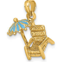 14K Yellow Gold 3D Beach Chair with Aqua Enameled Umbrella Charm by Oro Pregiato
