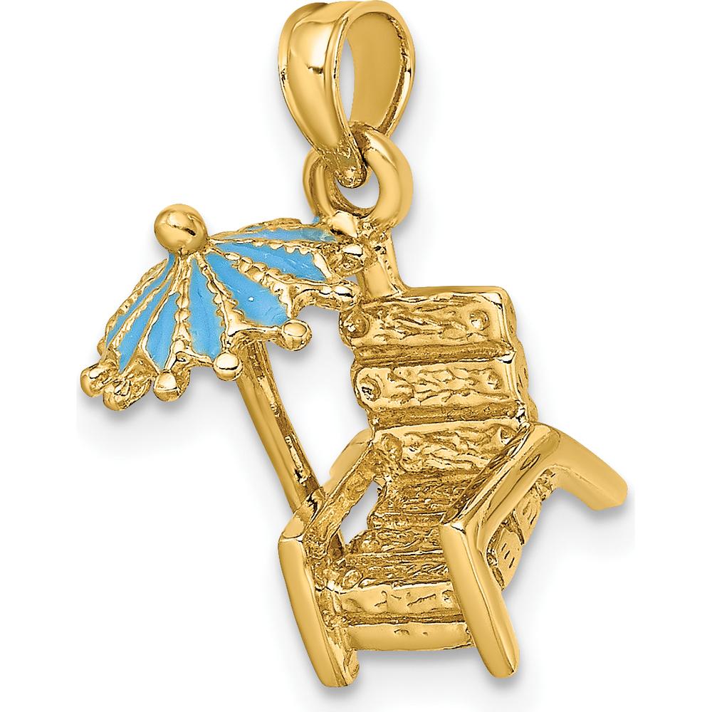 14K Yellow Gold 3D Beach Chair with Aqua Enameled Umbrella Charm by Oro Pregiato