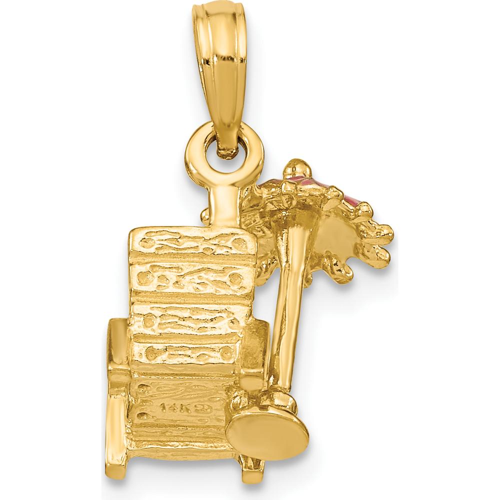 14K Yellow Gold 3D Beach Chair with Pink Enameled Umbrella Charm - Fun & Relaxing Beach Pendant by Oro Pregiato