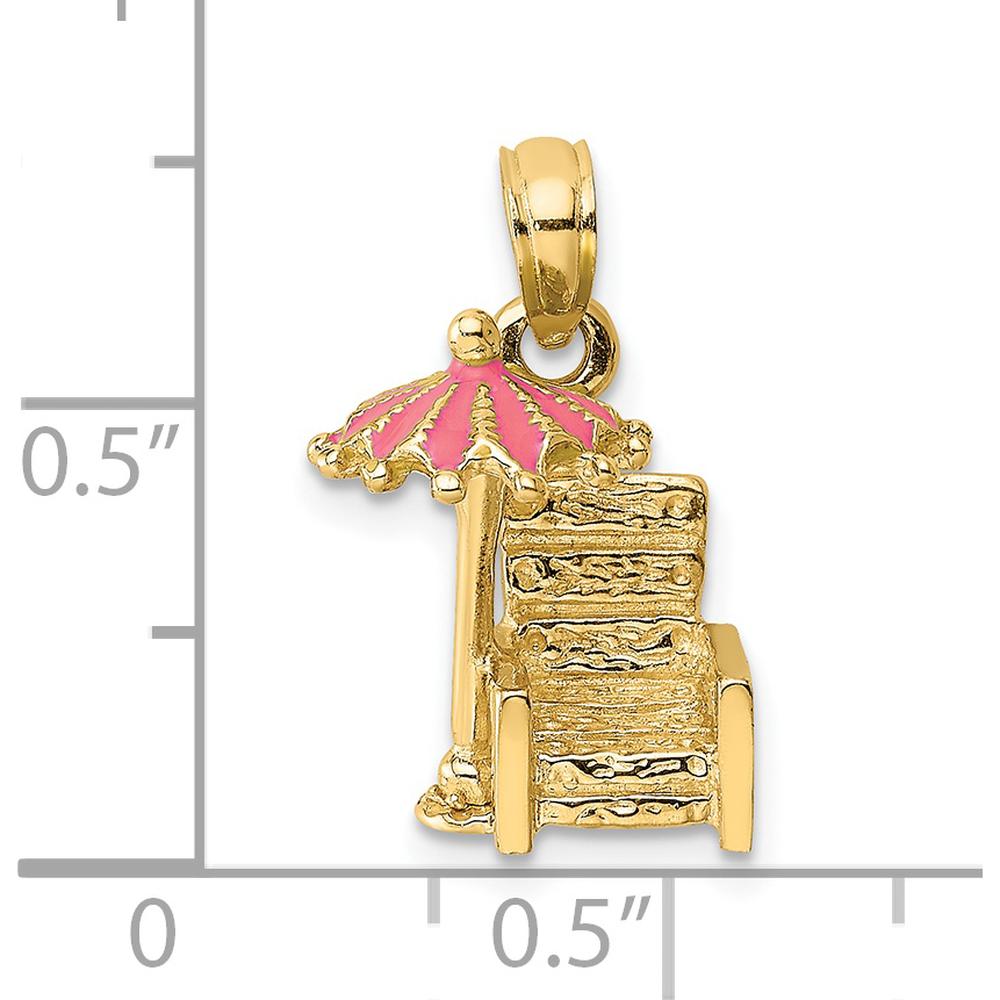 14K Yellow Gold 3D Beach Chair with Pink Enameled Umbrella Charm - Fun & Relaxing Beach Pendant by Oro Pregiato