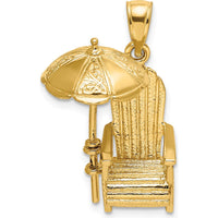 14K Yellow Gold 3D Beach Chair with Umbrella Charm - Fun and Playful Beach-Inspired Design by Oro Pregiato