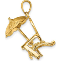 14K Yellow Gold 3D Beach Chair with Umbrella Charm - Fun and Playful Beach-Inspired Design by Oro Pregiato