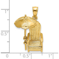 14K Yellow Gold 3D Beach Chair with Umbrella Charm - Fun and Playful Beach-Inspired Design by Oro Pregiato