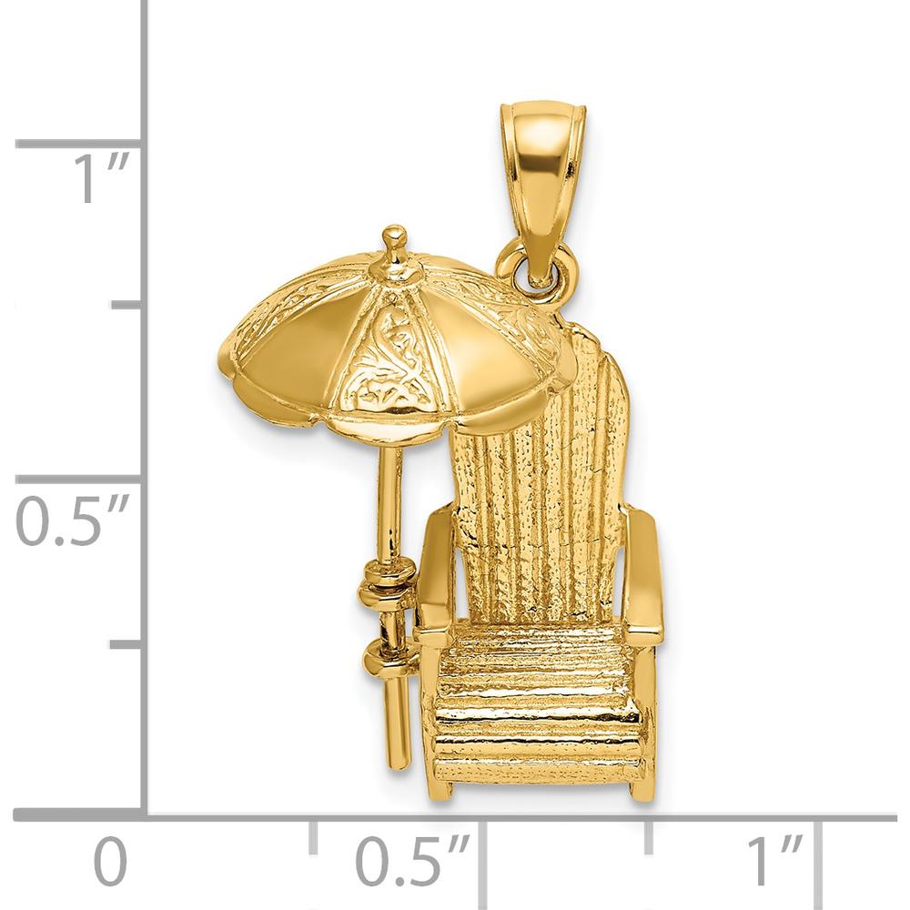 14K Yellow Gold 3D Beach Chair with Umbrella Charm - Fun and Playful Beach-Inspired Design by Oro Pregiato
