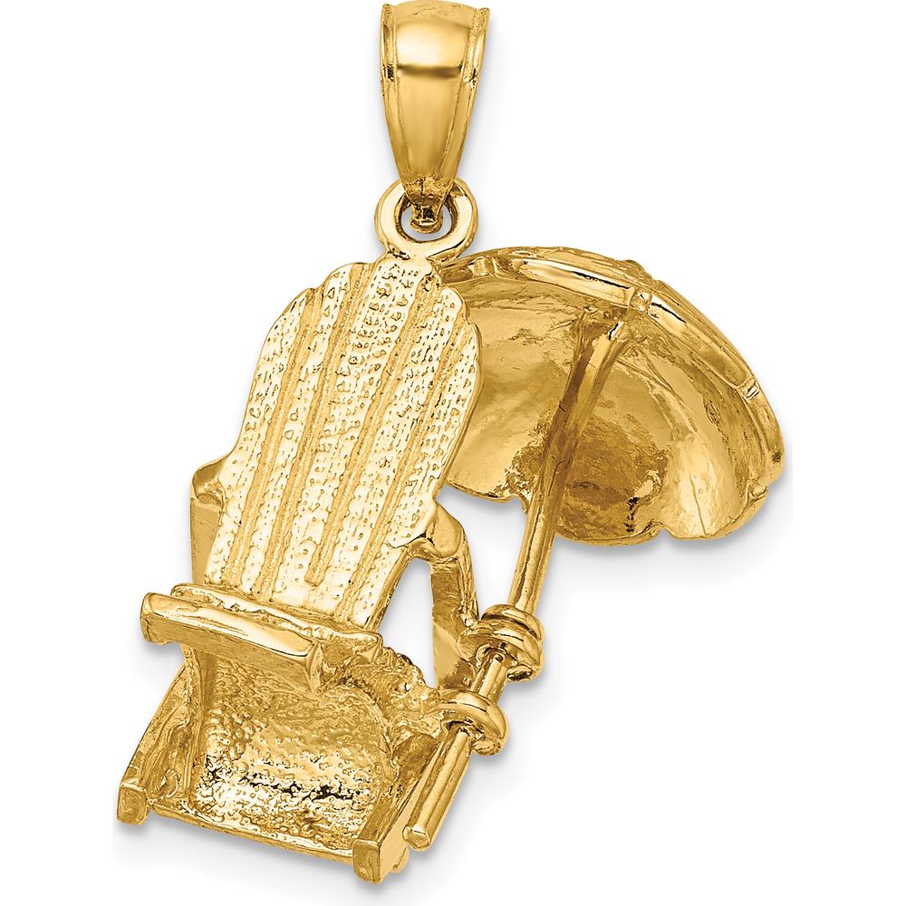 14K Yellow Gold 3D Beach Chair with Umbrella Charm - Fun and Playful Beach-Inspired Design by Oro Pregiato