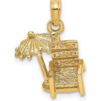 14K Yellow Gold 3D Beach Chair with Umbrella Charm by Oro Pregiato