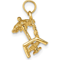 14K Yellow Gold 3D Beach Chair with Umbrella Charm by Oro Pregiato