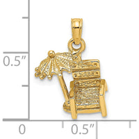 14K Yellow Gold 3D Beach Chair with Umbrella Charm by Oro Pregiato