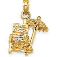 14K Yellow Gold 3D Beach Chair with Umbrella Charm by Oro Pregiato