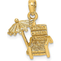 14K Yellow Gold 3D Beach Chair with Umbrella Charm by Oro Pregiato