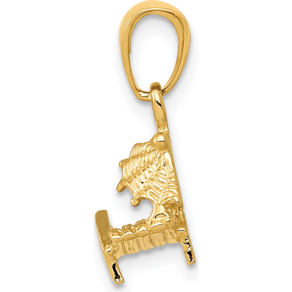 14K Yellow Gold 3D Beach Chair with Umbrella Pendant - 17mm x 14mm by Oro Pregiato