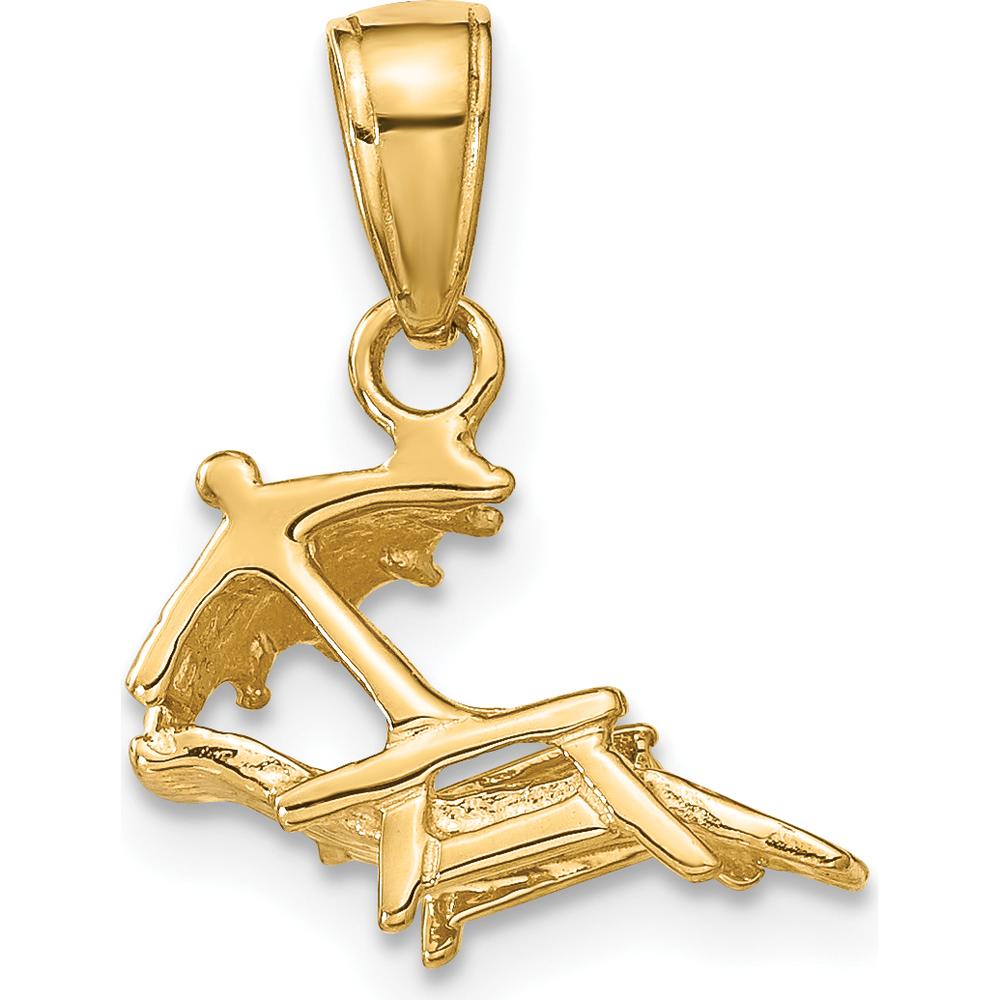 14K Yellow Gold 3D Beach Chair with Umbrella Pendant - 17mm x 14mm by Oro Pregiato