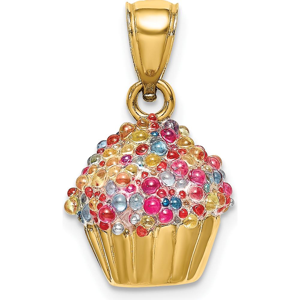 14K Yellow Gold 3D Beaded Cupcake Charm with Polished Finish by Oro Pregiato