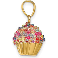 14K Yellow Gold 3D Beaded Cupcake Charm with Polished Finish by Oro Pregiato