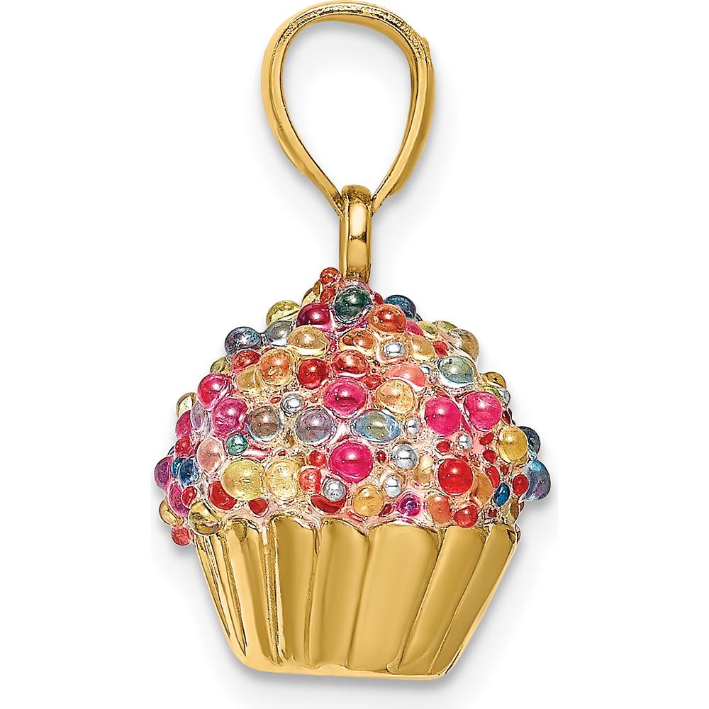 14K Yellow Gold 3D Beaded Cupcake Charm with Polished Finish by Oro Pregiato