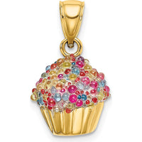 14K Yellow Gold 3D Beaded Cupcake Charm with Polished Finish by Oro Pregiato