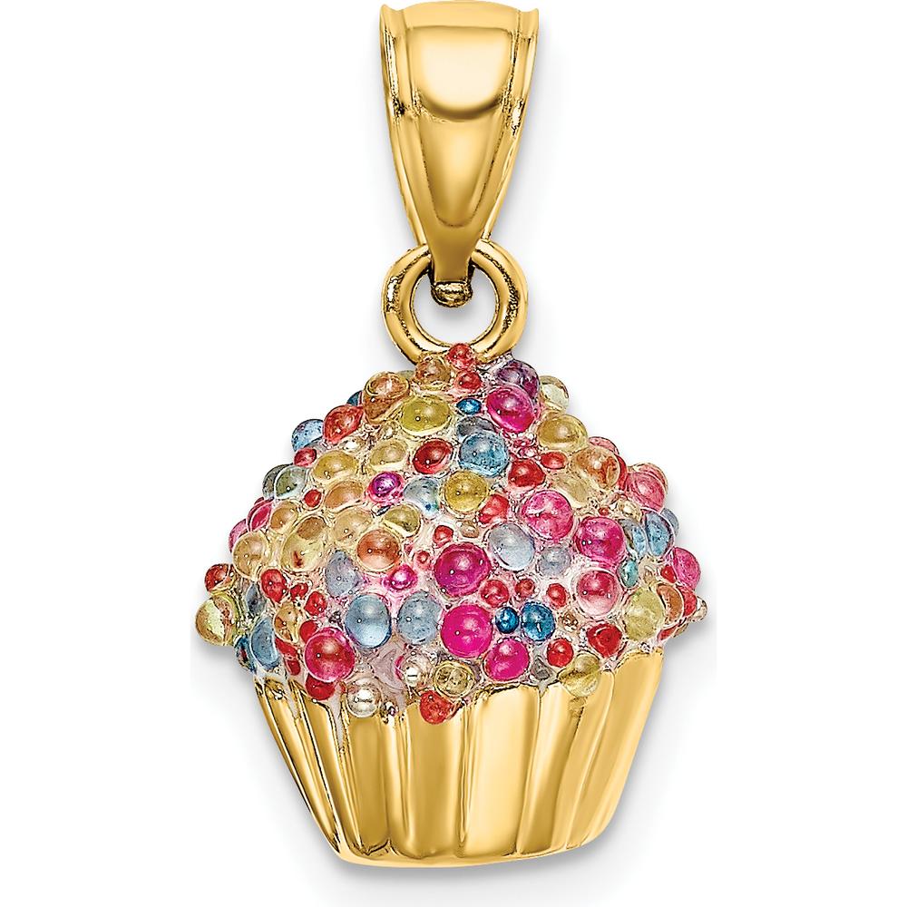 14K Yellow Gold 3D Beaded Cupcake Charm with Polished Finish by Oro Pregiato