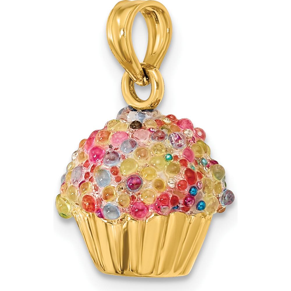 14K Yellow Gold 3D Beaded Cupcake Charm with Polished Finish by Oro Pregiato