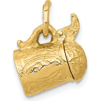 14K Yellow Gold 3D Beer Stein Lid Opens Charm - Textured 15mm Length