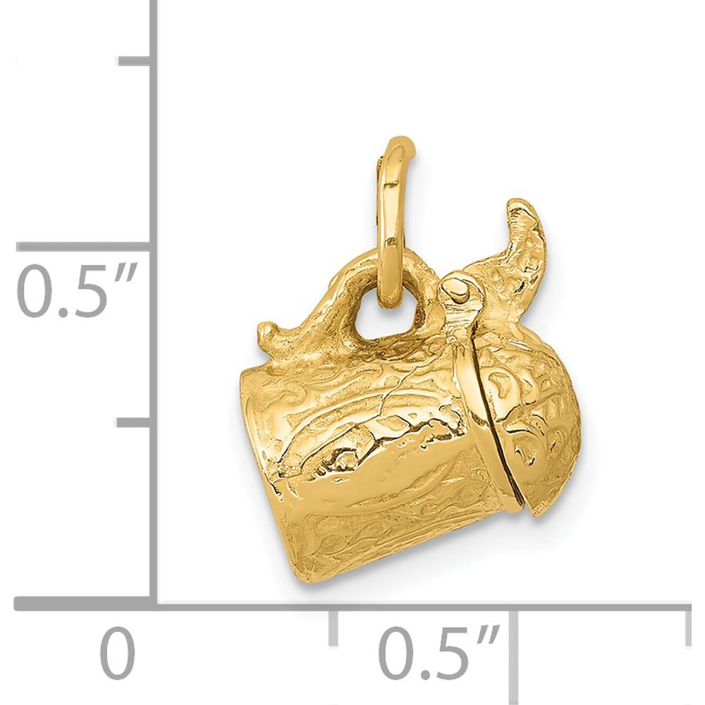 14K Yellow Gold 3D Beer Stein Lid Opens Charm - Textured 15mm Length